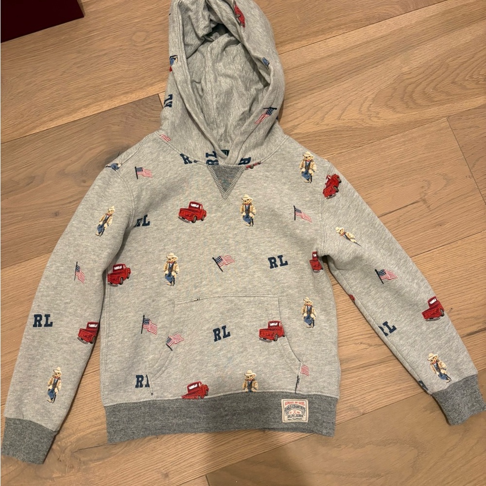 Ralph Lauren Gray Kids Hoodie with Red and Blue Americana Motif